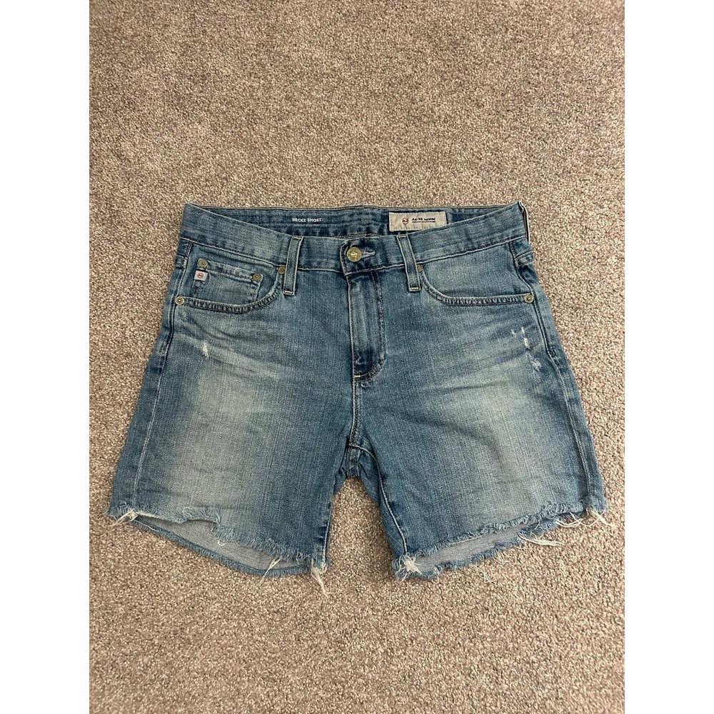 AG Adriano Goldschmied Becke Short Womens 26 Blue Excellent Frayed Raw Hem Denim